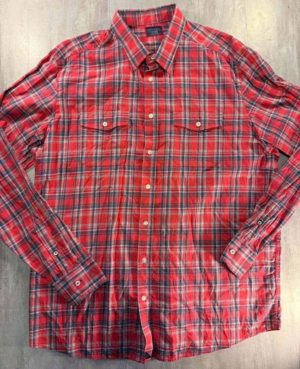 UNTUCKit Red Plaid Long‎ Sleeve Button Down Shirt Size XXL Tall Regular